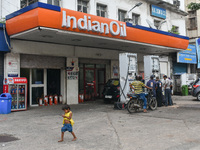 An Indian oil petrol pump as seen in Kolkata , India , on 24 August 2021 .Petrol and Diesel prices in India slipped by 20 paisa after being...