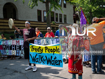More than a thousand water protectors gathered at Saint Paul, the Minnesota State Capitol, USA on August 25, 2021 for ''Treaties Not Tar San...
