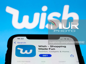 Wish logo on the App Store and Wish logo displayed on a laptop screen are seen in this illustration photo taken in Krakow, Poland on August...