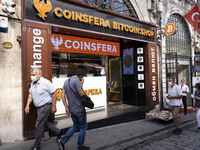Cryptocurrency office in istanbul, Turkey on august 26, 2021. Bitcoin, the world's largest cryptocurrency, traded at $48,232.30. (