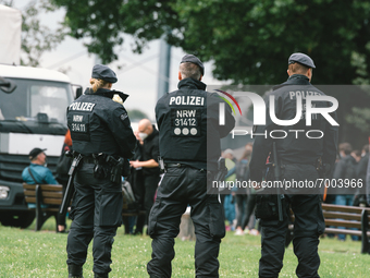 police are seen during the protest over Assembly Act NRW in Duesseldorf, Germany on August 28, 2021 (