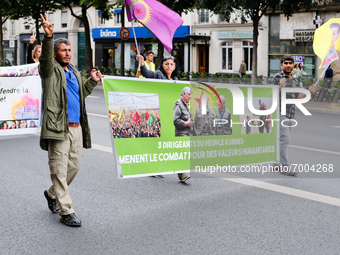 Kurdish demonstration in Paris, France, on August 28, 2021 to call on French President Emmanuel Macron to participate in the resolution of t...