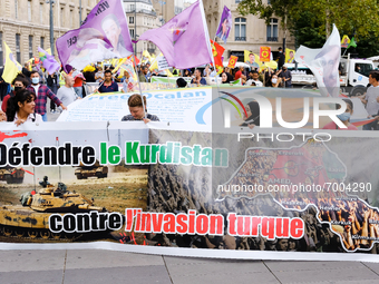 Kurdish demonstration in Paris, France, on August 28, 2021 to call on French President Emmanuel Macron to participate in the resolution of t...