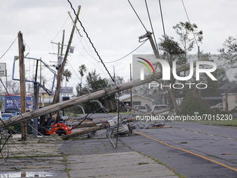 Aftermath of Hurricane Ida in Houma, Louisiana, on August 30, 2021.  (