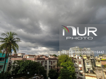 Heavy rain clouds are seen over Kolkata , India , on 31 August 2021 , as the city expects to receive medium to heavy rain according to weath...