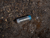A gas refill cartridge that according to residents of Keratea may have been used to start a wildfire at a forest, Greece, on August 30, 2021...