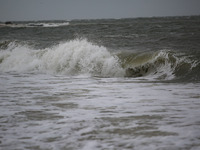 Waves crash on shore as remnants of Hurricane Ida hit Cape May Point, New Jersey, the southern-most tip of the state on September 1, 2021 (