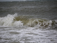 Waves crash on shore as remnants of Hurricane Ida hit Cape May Point, New Jersey, the southern-most tip of the state on September 1, 2021 (
