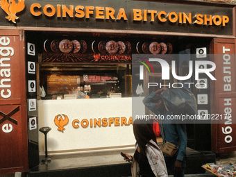 Bitcoin office were seen in Istanbul, Turkey on August 26, 2021. (