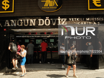 Exchange offices and jewelers in Istanbul, Turkey seen on August 31, 2021. (