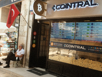 Bitcoin office were seen in Istanbul, Turkey on August 31, 2021. (