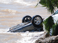 Cars thrown into the sea by floods the day after flash floods on September 2, 2021 in Les Cases dAlcanar, Spain.
Torrential rains caused dev...