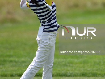 Wei-Ling Hsu of Chinese Taipai follows her shot down the fairway toward the 10th green during the first round of the Meijer LPGA Classic gol...