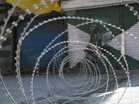 Indian forces stand alert during clashes after curfew was lifted in old city Srinagar, Indian Administered Kashmir on 02 September 2021. Cur...