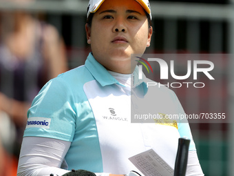 Inbee Park waits on the 1st hole during the first round of the Meijer LPGA Classic golf tournament at Blythefield Country Club in Belmont, M...