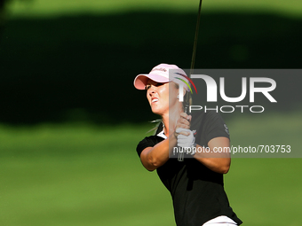 Jennifer Kirby of Paris, Ontario, Canada, hits out of the sand trap to the 7th green during the second round of the Meijer LPGA Classic golf...