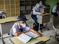 The students in the teaching and learning process in the classroom, in South Tangerang, Indonesia, on September 6, 2021. Indonesia governmen...