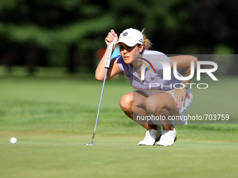 Mallory Blackwelder of Versailles, Kentucky lines up her putt on the 8th green during the second round of the Meijer LPGA Classic golf tourn...