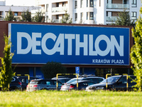 Decathlon logo is seen on the store in Krakow, Poland on September 6, 2021. (