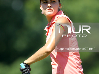 Lexi Thompson of Coral Springs FL follows her tee shot on the 16th green during the second round of the Meijer LPGA Classic golf tournament...