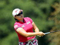 Ha Na Jang of South Korea follows her tee shot on the 16th hole during the second round of the Meijer LPGA Classic golf tournament at Blythe...