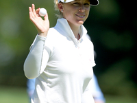 Morgan Pressel of Boca Raton, FL acknowledges the crowd after her birdie on the 15th green during the second round of the Meijer LPGA Classi...