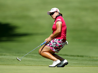 Ha Na Jang of South Korea reacts after missing her shot on the 15th green during the second round of the Meijer LPGA Classic golf tournament...