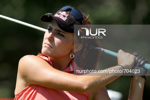 Lexi Thompson of Coral Springs, FL tees off on the 15th hole during the second round of the Meijer LPGA Classic golf tournament at Blythefie...