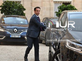 French Junior Transports Minister Jean-Baptiste Djebbari leaves The Elysee Presidential Palace after the Council of Ministers - September 8,...