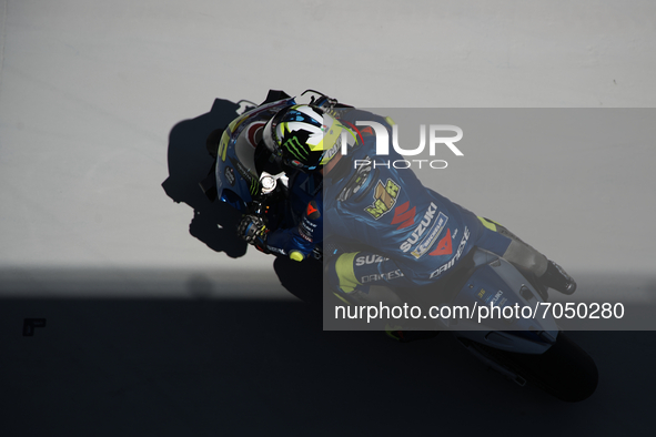 Joan Mir (36) of Spain and Team Suzuki Ecstar during the free practice of Gran Premio TISSOT de Aragon at Motorland Aragon Circuit on August...