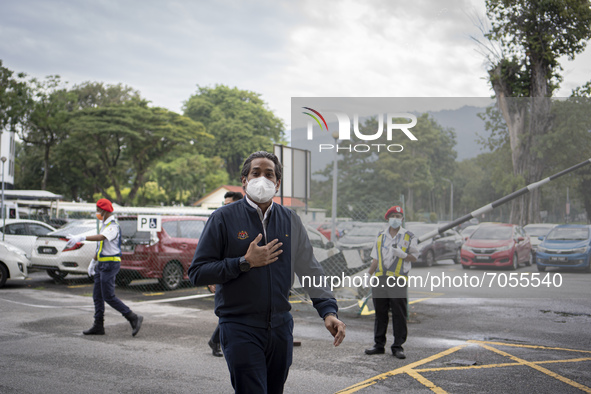 Malaysian Health Minister Khairy Jamaluddin arrives at Penang Hospital in his first official working visit on 11 September 2021 ,after being...