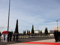 A general view of the protocol with the coffin of the former president Jorge Sampaio and the Ministers and President of the republic at the...