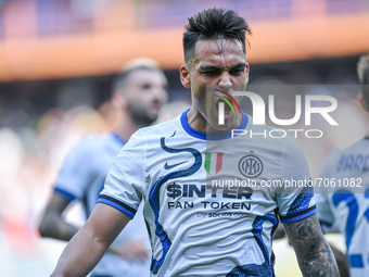 Lautaro Martinez (Inter) celebrates after scoring a goal during the Italian football Serie A match UC Sampdoria vs Inter - FC Internazionale...