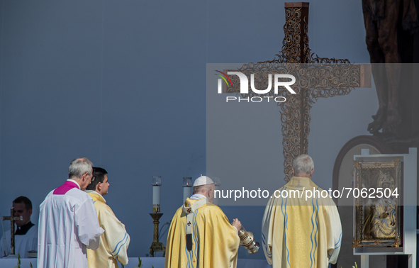 Pope Francis celebrate the closing mass on 52nd International Eucharistic Congress at 12. Sept. 2021, Budapest, Hungary. 