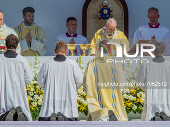 Pope Francis celebrate the closing mass on 52nd International Eucharistic Congress at 12. Sept. 2021, Budapest, Hungary. (