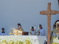 Pope Francis celebrate the closing mass on 52nd International Eucharistic Congress at 12. Sept. 2021, Budapest, Hungary. (