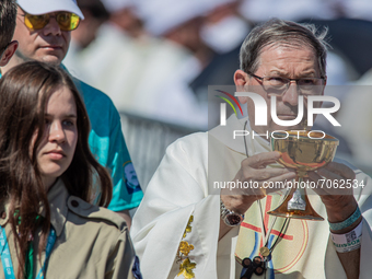 Priest before sacrifice aftre the closing mass on 52nd International Eucharistic Congress at 12. Sept. 2021, Budapest, Hungary. (