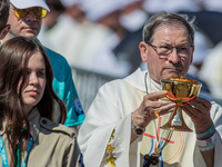 Priest before sacrifice aftre the closing mass on 52nd International Eucharistic Congress at 12. Sept. 2021, Budapest, Hungary. (