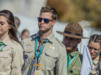 Scouts attend the closing mass on 52nd International Eucharistic Congress at 12. Sept. 2021, Budapest, Hungary. (
