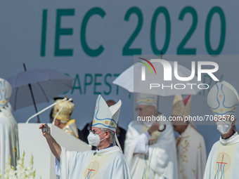 Bishop takes a selfie after the closing mass on 52nd International Eucharistic Congress at 12. Sept. 2021, Budapest, Hungary. (