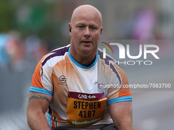 A Wheelchair athlete in action during the BUPA Great North Run in Newcastle upon Tyne, England on Sunday 12th September 2021.  (