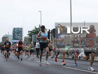 General view  of the Tyne Bridge during the BUPA Great North Run in Newcastle upon Tyne, England on Sunday 12th September 2021.  (
