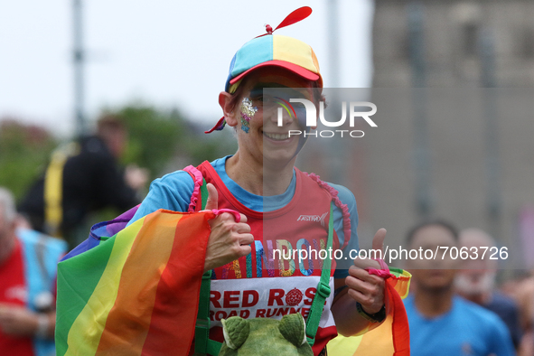 A runner dressed in fancy dress in action during the BUPA Great North Run in Newcastle upon Tyne, England on Sunday 12th September 2021.  