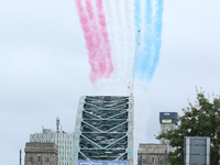 The Red Arrows fly over the Tyne Bridge during the BUPA Great North Run in Newcastle upon Tyne, England on Sunday 12th September 2021.  (