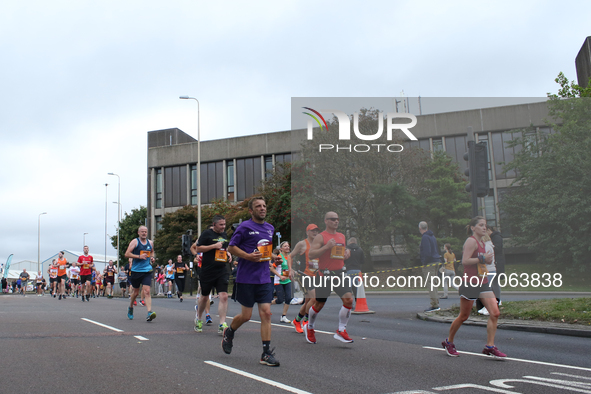 Runners in action during the BUPA Great North Run in Newcastle upon Tyne, England on Sunday 12th September 2021.  