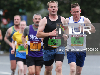 A train of runners during the BUPA Great North Run in Newcastle upon Tyne, England on Sunday 12th September 2021.  (
