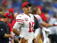 San Francisco 49ers quarterback Jimmy Garoppolo (10) is seen during the second half of an NFL football game against the Detroit Lions in Det...