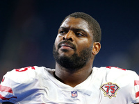 San Francisco 49ers offensive guard Laken Tomlinson (75) walks off the field after the conclusion of an NFL football game against the Detroi...