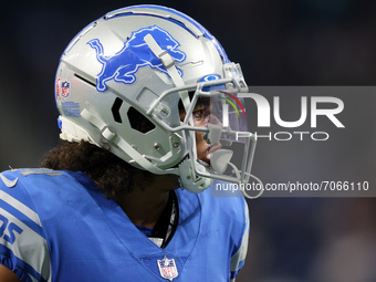 Detroit Lions wide receiver Kalif Raymond (11) walks on the field after a play during an NFL football game between the Detroit Lions and the...