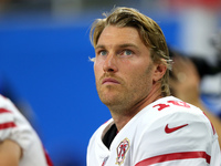 San Francisco 49ers punter Mitch Wishnowsky (18) is seenduring the second half of an NFL football game against the Detroit Lions in Detroit,...